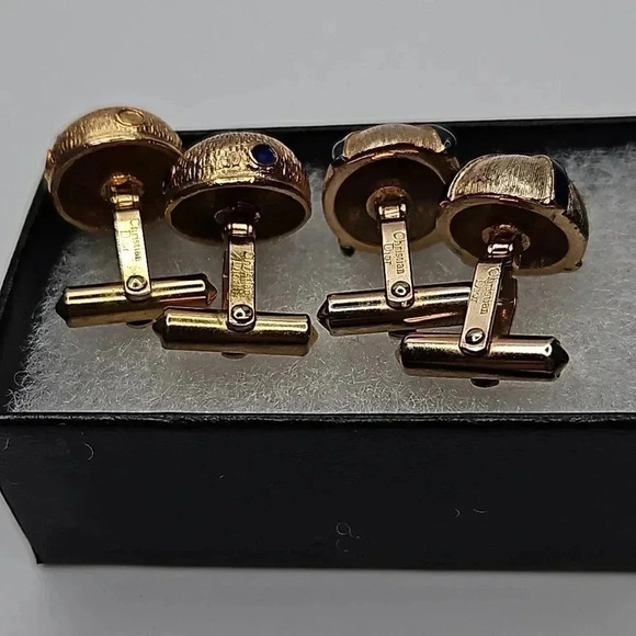 Christian Dior Bullet Back Gold Tone and Blue Cufflinks (Two sets) - Picture 2 of 5